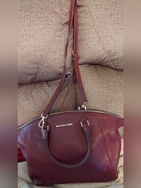 Michael Kors Wine Leather Shoulder Tote with Gold Hardware